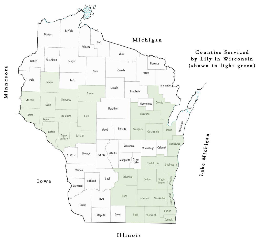 Lily Hospice Service Area in Wisconsin - Service Area Map